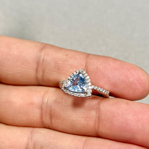 Blue Sapphire Diamond Ring | 14K White Gold Trillion Cut — 1.92 Ct Gemstone Statement Ring Ring Size 7