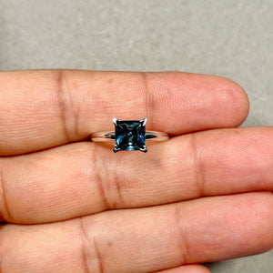 London Blue Topaz Ring | 14K White Gold Princess Cut — Elegant December Birthstone Gift