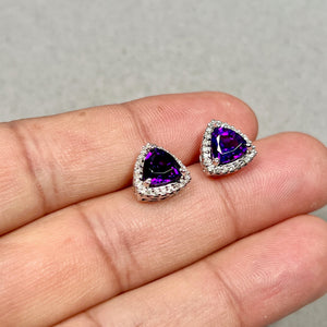 Amethyst Diamond Earrings | 14K White Gold Trillion Cut — Vintage Style Statement for Evening & Anniversary Wear