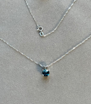 London Blue Topaz Pendant Necklace: 18K White Gold Solitaire, December Birthstone
