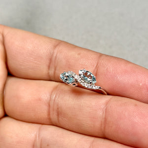 Aquamarine Diamond Ring | 18K White Gold Marquise Gemstone Band — Elegant Statement Gift for Her Ring Size 6