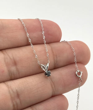 2.9-3mm Natural Black Diamond Solitaire Pendant | 14K White Gold 1/4 Ct Round Diamond Necklace