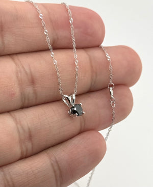4.89–4.93 mm Natural Black Diamond Solitaire Pendant | 14K White Gold 1/2 Ct Necklace