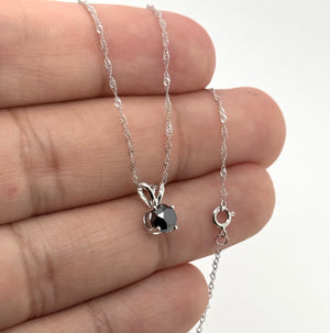 5.34–6.01 mm Natural Black Diamond Solitaire Pendant | 14K White Gold 0.70–0.79 Ct Necklace