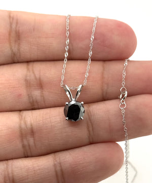 6.20–8.61 mm Natural Black Diamond Solitaire Pendant | 14K White Gold 2 Ct EGL USA Certified Necklace