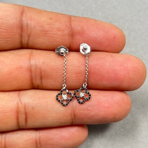 Black & White Diamond Clover Earrings: 14K White Gold Dainty Studs