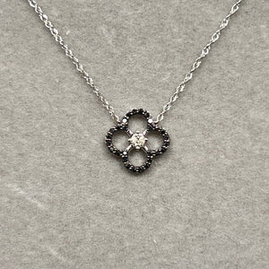Diamond Clover Pendant: Black & White 14K White Gold Necklace