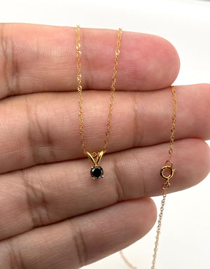 3.70–3.90 mm Natural Black Diamond Solitaire Pendant | 14K Yellow Gold 0.23–0.30 Ct Necklace