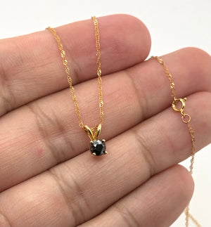 4.89–4.93 mm Natural Black Diamond Solitaire Pendant | 14K Yellow Gold 0.48–0.60 Ct Necklace