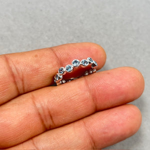 Swiss Blue Topaz Stack Ring: 14K White Gold Bezel Band, Size 6