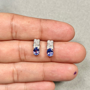 Tanzanite Diamond Earrings | 14K White Gold Oval Studs — 1.08–1.50 Ct Gemstone Jewelry
