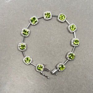 Peridot and Diamond Bracelet: 14K White Gold Gemstone Tennis Bracelet