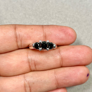 black diamond ring 14k white gold three stone prong setting elegant bridal jewelry