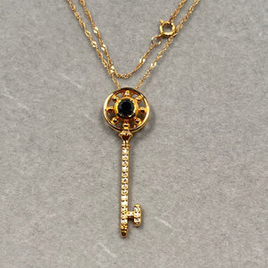 0.55 Cts Black & White Diamond Key Pendant in 14K Yellow Gold – Elegant Diamond Key Necklace, Symbolic Fine Jewelry Gift for Her