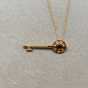 0.55 Cts Black & White Diamond Key Pendant in 14K Yellow Gold – Elegant Diamond Key Necklace, Symbolic Fine Jewelry Gift for Her