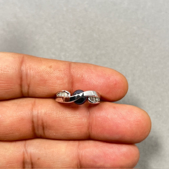 0.14 Cts Diamond & 7mm Cultured Pearl Ring in 14K White Gold | Elegant June Birthstone Ring, Minimalist Pearl Diamond Ring for Women size 6.5