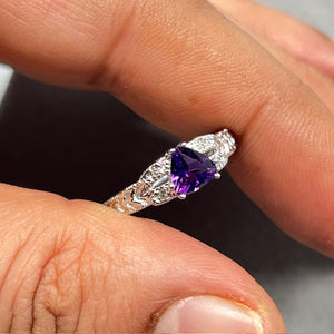0.04 Cts Diamond & 0.67 Cts Amethyst Ring in 14K White Gold | Genuine Amethyst Birthstone Ring, February Diamond Ring for Women Size 6.5