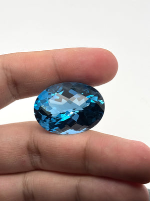 London Blue Topaz oval cut 69.45 ct loose gemstone 30mm deep blue AAA quality
