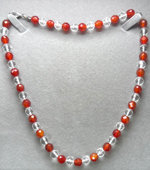 Necklace shown for scale with Carnelian and crystal quartz bead proportions and silver clasp detail. 