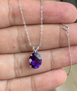 3.08–3.53 Ct AAA Oval Amethyst Pendant Necklace – 11x9mm Solitaire Design in 14K White Gold – February Birthstone Jewelry Gift for Her