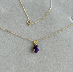 1.51–2.00 Ct AAA Oval Amethyst Pendant Necklace – 9x7mm Solitaire Scroll in 14K Yellow Gold – February Birthstone Jewelry Gift for Her