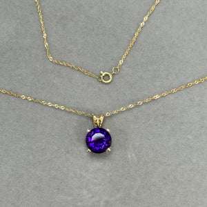 2.00–2.69 Ct AAA Round Amethyst Pendant Necklace – 9mm Solitaire Scroll in 14K Yellow Gold – February Birthstone Jewelry Gift for Her