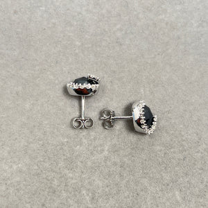 Black Diamond Earrings: 14K White Gold Round Rose Cut Studs