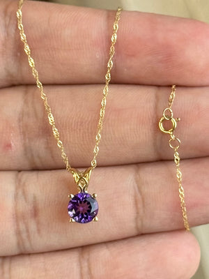 0.60-0.90 Ct AAA Round Amethyst Pendant Necklace in 14K Yellow Gold – February Birthstone Scroll Solitaire Jewelry, Gift for Her