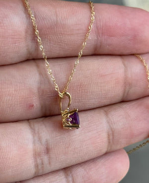 0.60-0.90 Ct AAA Round Amethyst Pendant Necklace in 14K Yellow Gold – February Birthstone Scroll Solitaire Jewelry, Gift for Her