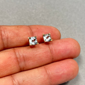 Aquamarine Stud Earrings: 14K Yellow Gold Scroll Frame, AA Gemstone