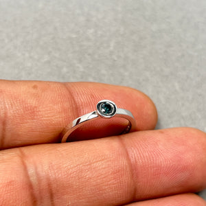 Teal Blue Diamond Ring | 14K White Gold Stackable Band, Size 7