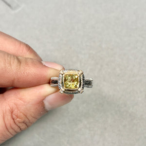 Yellow Beryl Diamond Ring | 14K Gold & Silver Cushion Cut — 1.15–1.40 Ct Gemstone Statement Ring Size 7