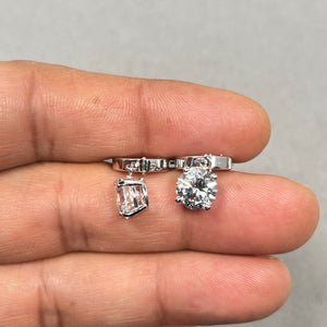 14K White Gold Cubic Zirconia Stud Earrings: Lever Back Dangle