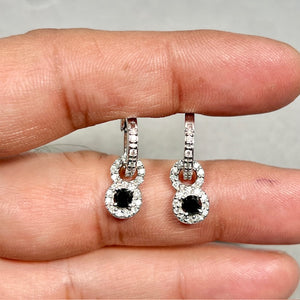 Black diamond earrings in 14K white gold with white diamond accents prong setting statement jewelry