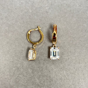 14K White Gold Emerald Cut Cubic Zirconia Dangle Earrings