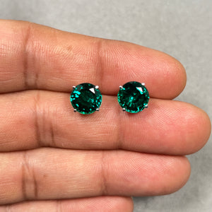 4.80 Cts 9mm Lab-Created Emerald Stud Earrings in 14K White Gold | AAA Lab Green Emerald Earrings, Elegant Lab-Grown Emerald Jewelry