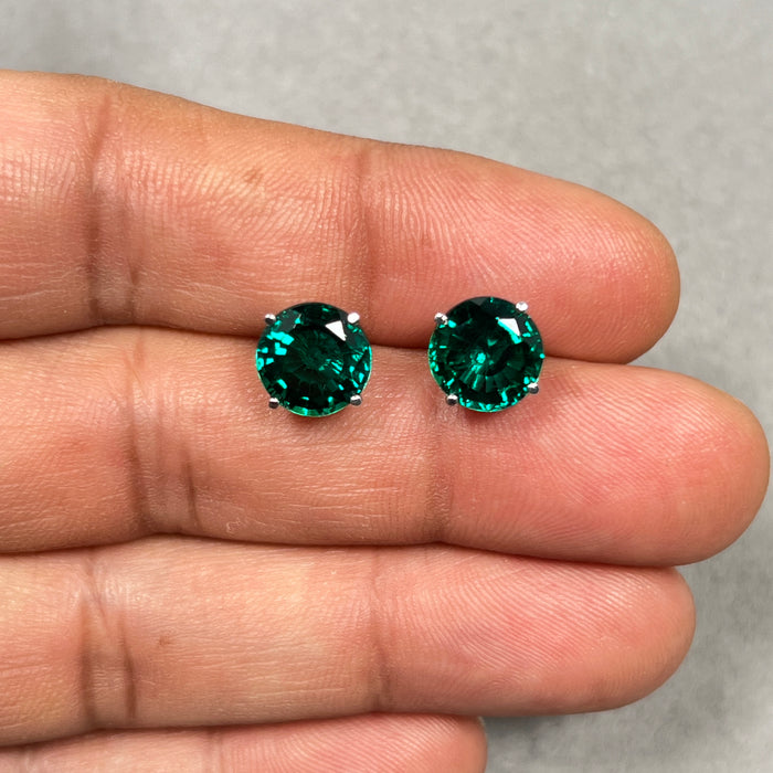 4.80 Cts 9mm Lab-Created Emerald Stud Earrings in 14K White Gold | AAA Lab Green Emerald Earrings, Elegant Lab-Grown Emerald Jewelry