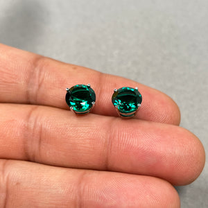 4.80 Cts 9mm Lab-Created Emerald Stud Earrings in 14K White Gold | AAA Lab Green Emerald Earrings, Elegant Lab-Grown Emerald Jewelry