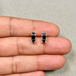 Black Diamond Three Stone Earrings | 14K White Gold Princess Cut — 1.31 Ct Statement Studs