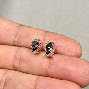 Black Diamond Three Stone Earrings | 14K White Gold Princess Cut — 1.31 Ct Statement Studs