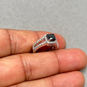 Black Diamond Ring: 1.50 Cts Princess Cut in 14K White Gold, Size 7.5