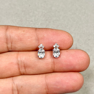 Cubic Zirconia Diamond Earrings | 14K White Gold Oval Studs — Elegant Everyday Jewelry