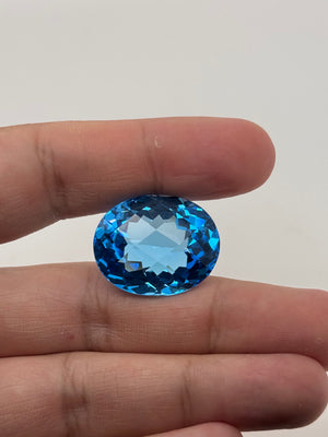 Swiss blue topaz oval 53.81 carat loose gemstone close-up
