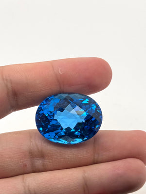 Swiss blue topaz oval 93 carat loose gemstone close up