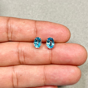 Swiss Blue Topaz Stud Earrings | 14K White Gold Oval — 2.40–2.95 Ct Gemstone Jewelry