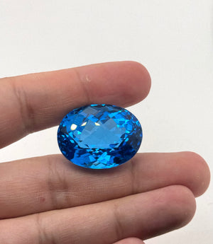 Swiss Blue Topaz Oval 93 Ct AAA Loose Gemstone | Large Blue Topaz 29x22mm | Statement Jewelry Pendant Ring Stone Gift