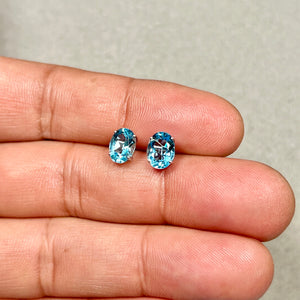 Swiss Blue Topaz Stud Earrings | 14K White Gold Oval — 2.40–2.95 Ct Gemstone Jewelry