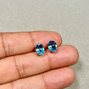 Swiss Blue Topaz Stud Earrings | 14K White Gold Oval 9x7 mm — 3.85–4.97 Ct Gemstone Jewelry