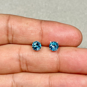 Swiss Blue Topaz Stud Earrings | 14K White Gold Round Gemstone — Elegant Everyday Gift for Her