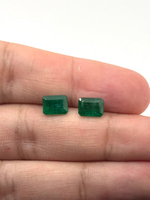 Natural Emerald Pair 3.31 Ct Emerald Cut AA+ Loose Gemstones | 8x6x4mm Green Emeralds | Matching Pair for Earrings Jewelry